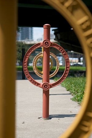 Sidewalk bicycle stands in Toronto, Canada.